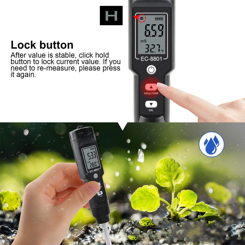 EC Tester with LCD Display Soil Conductivity Temperature Meter for