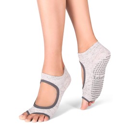 Tucketts Allegro Toeless Non-Slip Grip Socks - Anti Skid Yoga, Barre, Pilates, Home & Leisure, Pedicure - S/M - 1 pair Static Grey