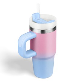 BAISHIDA 14 oz Tumbler with Handle and Straw, 14oz Toddler Tumbler with Lid and Straw for Kids Stainless Steel Tumblers, Outdoor Sports Travel School Gift, Keeps Drinks Cold (Gradient pinkblue)