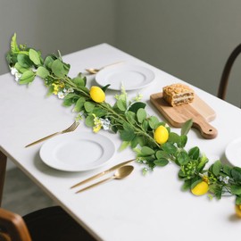 Main Squeeze Bridal Shower Decorations - Artificial Lemon Garland with Greenery, Faux Eucalyptus Lemon Garland for Bridal Shower Wedding Table Party Home Decoration Mantel Arch Backdrop