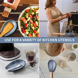 Hasense Spoon Rest for Stove Top and Kitchen Countertop, Large Heat-resistant Spoon Holder for Spatula Ladles Tongs, Farmhouse Cooking Spoon Holder for Home Kitchen Decor, Grey and Blue, 1 PC