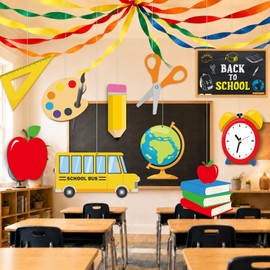 20PCS Back to School Decorations Large Size First Day of School Hanging Ornaments Pencil Apple Bus Garland Set Welcome Back Classroom Wall Ceiling Decor for Teacher Student Home Office Supplies