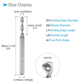 CoCud PCB Drill Bit 2 mm Diameter 1/8 Inch Shank Solid Tungsten Carbide Precision Drilling (Application: for Pressure Circuits Circuits PCB CNC Engraving) Pack of 8