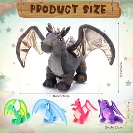 HyDren 5 Pcs Dragon Plush Toys 16 Inch Dragon Stuffed with 4 Babies Dragons in Mommy Dinosaur Belly, Plush Animal for Kids Boys Girls Birthday Christmas Party Decoration Student Classroom Prizes