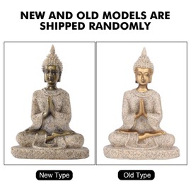 Outbit Buddha Statue, Mini Sandstone Buddha Statue Metriya Statue, Gold Meditating Sitting Buddha Statue, Figure Ornaments for Home Decoration, Garden, Outdoor