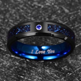 NUNCAD 6mm Mens Engagement Rings with Blue Carbon Fiber Inlay Celtic Tungsten Carbide Rings Black Plated Size Q
