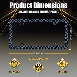 Blue and Black Checkerboard License Plate Frame Colorful Checkered Mosaic Elements License Plate Personalise Stainless Steel Rust-Proof Auto Parts Funny License Plate Cover Decoration Screws12.3 x6.3