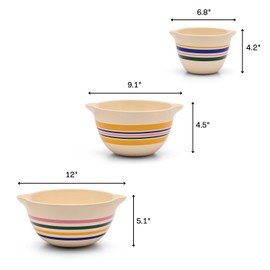 Great Jones Stir Crazy 3-Piece Stackable Ceramic Mixing Bowl Set (6.8", 9.1", 12") | Dishwasher, Freezer & Microwave Safe | Perfect for Baking, Serving & Mixing | Nestable for Easy Storage (Striped)