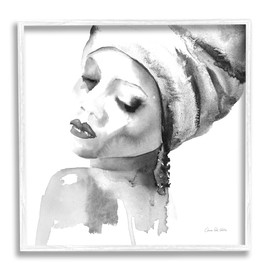 Stupell Industries Woman with Headwrap Tranquil Black Watercolor Portrait, Designed by Aimee Del Valle White Framed Wall Art, 24 x 24