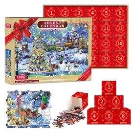 POPOYU Advent Calendar 2024 Christmas Jigsaw Puzzle for Kids and Adults Xmas Gift,1008 Pieces Xmas Puzzles in 24 Box 24 Days Christmas Countdown Jigsaw Puzzles Santa Claus Puzzles for Home Wall Decor