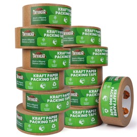 TAPEBEAR Eco-Friendly Kraft Paper Tape, Biodegradable Heavy Duty Packing Tape 2Inch x 55Yard, Recyclable Packaging Tape Self Adhesive Box Tape for Shipping, Sealing, Moving & Masking, 12Rolls