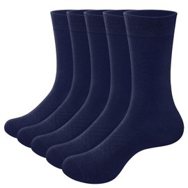OUYJIA Men's Dress Socks Breathable Navy Blue Bamboo Socks Basic Everyday Mens Socks for Men Pack Size 9-11, 5 Pairs