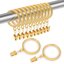 Curtain Rings with Clips 12 Pack, Luxury Style of Curtain Hooks, PP Plastic Insert, Glide Quietly, 1.65 Inch Inside Diameter, Golden Color