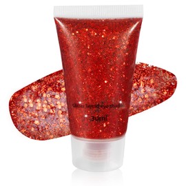 Mysense Red Body Glitter Gel, Singer Concerts Face Hair Glitter Makeup, Music Festival Rave Accessories, Chunky Glitter Mermaid Sequins, Sparkling Face Paint for Women, 30g