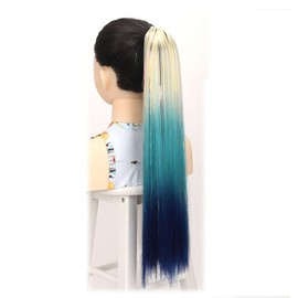 Coloured Hair Extensions 22" - Heat-Resistant Synthetic Rainbow Ponytail for Crazy Hair Day & DIY Box Braids (white Lake Blue Blue, 24inch color ponytail)