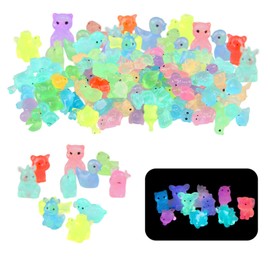 Lotnery 100 Pcs Mini Resin Animals, Glow in The Dark 40 Styles Mixed for DIY Miniature Fairy Garden, Dollhouse & Aquarium Decor, Cute Tiny Animal Figures (Approx 1cm Each)