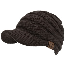 C.C Hatsandscarf Exclusives Ribbed Knit Visor Brim Women`s Hat Beanie (YJ-131) (Brown)