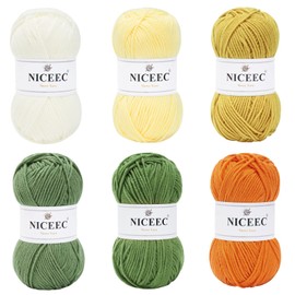 NICEEC 6×50g Soft Assorted Colors Yarn Sport Weight Yarn Bonbons Yarn for Crochet Knit 4 Ply Acrylic Yarn for DIY Project Starter Crochet Kit for Kids or Adults(6×145yds)-Series 7