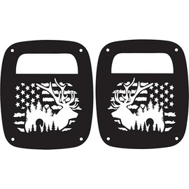 JeepTails Elk with USA American Flag Tail lamp Light Covers Compatible with Jeep CJ or YJ and TJ Wranglers Black Set of 2