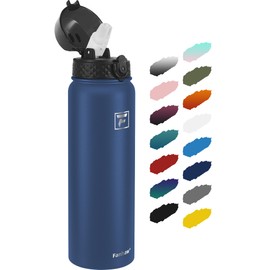 Fanhaw 32 Oz Stainless Steel Insulated Sports Water Bottles with Straw for Kids, Men and Women (Navy Blue)