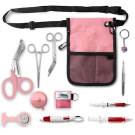 ASA TECHMED Nurse Utility Belt – Complete Medical Belt Utility Kit, Pro Pack Pocket Organizer Pouch Hip Bag for EMT, CNA, NP, PA, Student, Pink