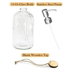 14oz Fluted Glass Nouveau Soap Dispenser with Rust Proof Stainless Steel Pump,Refillable Liquid Hand Soap Dispenser for Bathroom, Premium Kitchen Soap Dispenser (Clear)
