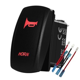 BACAUTOPARTS 12V 24V RED Led Horn Momentary Rocker Switch with Wires 5 PIN (ON)-Off Horn Switch for Car Boat Motorcycle Truck Trailer Van Lorry RV ATV UTV