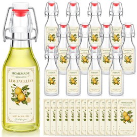 Havawish 12 Sets Limoncello Swing Top Glass Bottles for Homemade 8 oz Flip Clear Top Lemoncello Bottles with Labels Stoppers for Home Brewing Gifts Wedding Baby Shower Party Favors(Round)