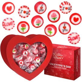 100 PCS Valentines Hard Candy’s -Packed In A Beautiful Heart Shaped Box - Individually Wrapped - Red, White Colors & Delicious Flavor, With Heart, Love, Designs -Bulk Valentines Candy Use For Kids, Adults, Party Favor, Classroom & Office Treats.