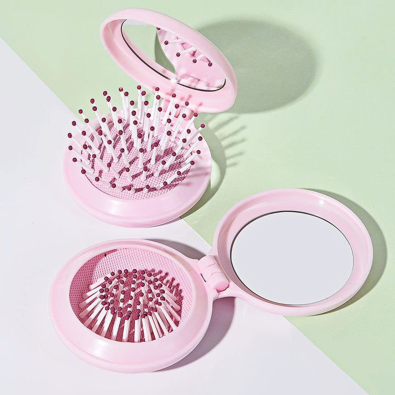Trikeel Mini Folding Hair Brush with Mirror, Compact Pop up