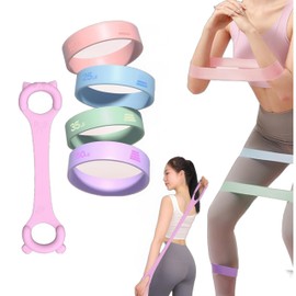 Resistance Loop Bands 5PCS Exercise Bands Set 15-50lbs + Figure 8 Puller | Rubber Latex Anti-Slip Resistance Band for Workout, Stretching, Physical Therapy, Yoga and Home Fitness