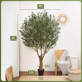 VeriNatural Olive Tree Artificial 8FT Tall - UV Resistant Faux Olive Trees with Strong Trunk for Outdoor - Large Potted Silk Fake Plant for Indoor Home Living Room Office Patio Decor, VN160