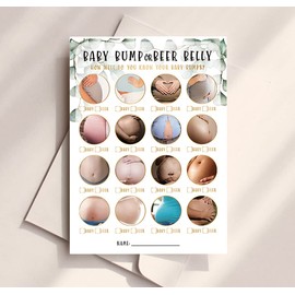 Greenery Baby Shower Games - Baby Bump or Beer Belly, 31 Cards(Attach Answer Card), Baby Shower Games Gender Neutral-d014