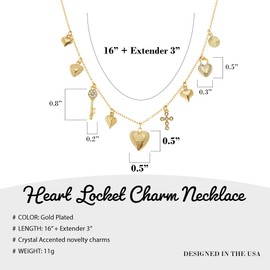 NTLX Multi-charm Necklace for Women – with Personalizable Photo Locket Charm – Vintage Inspired Women’s Jewelry - Gift Box Included, Adjustable, Zinc, No Gemstone