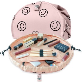 MESTOOTH - Bolsa de maquillaje con cordón abierto, bolsa de cosméticos de gran capacidad para mujer, bolso con compartimentos, bolsa de aseo de viaje, accesorios para organizar, Rosado, Animado