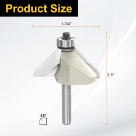 sourcing map 2pcs 45 Degree Chamfer Router Bit 1/4 Inch Shank 7/8" Cutting Edge Carbide Tip with Bearing for Woodworking Milling Cutter Tool, Gold