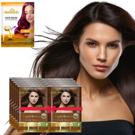 Herbishh Hair Color Shampoo for Gray Hair– Hair Dye Shampoo with Argan Hair Mask–Travel size-Colors Hair in Minutes–Long lasting colour–10pack+1pack (Light Brown)