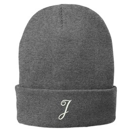 Trendy Apparel Shop Letter J Embroidered Winter Knitted Long Beanie - Grey