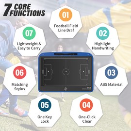 VNVDFLM 13.5’’ Electronic Football Tactical Board Soccer Coaching Board,LCD Soccer Strategy Board with Stylus Pen,Football Marker Board Training Writing Tablet Perfect Coach Gifts-Football Blue