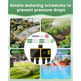 4 Zone Solar WiFi Sprinkler Timer, Smart Water Timer for Garden Hose 4 Outlets with Rain Delay/Automatic/Manual Watering System for Lawn Yard, APP Remote Voice Control Via 2.4Ghz WiFi No Need Hub