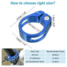 PATIKIL 31.8mm Cycles Bike Seat Post Clamp, Aluminum Alloy Seat Tube Clip Bike Quick Release Clamp for Mountain Bike Road Bike Gear Track Bike Folding Bike Blue