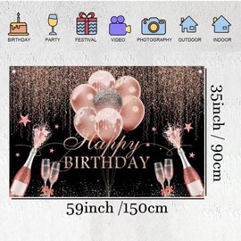 Birthday Decoration for Girls/Women, Birthday Banner Pink Birthday Fabric Sign Poster, Happy Birthday Background Banner Women's Birthday Party Decoration