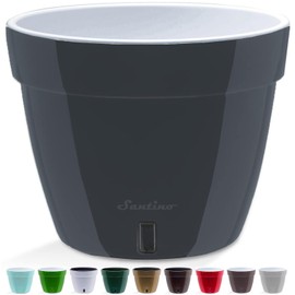 Santino ASTI 30 cm Self-Watering Flower Pot with Water Level Indicator for Plants, Flowers, Herbs (Diameter 30 cm, Height 23 cm, 12 Litres, Anthracite/White)