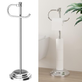 Hoimpro 25" Toilet Paper Holder Free Standing, Floor Bathroom Toilet Paper Tissue Roll Holder with Shelf Storage Stand for 4 Rolls, Freestanding Handle Hardware Accessories Rack Polished Chrome