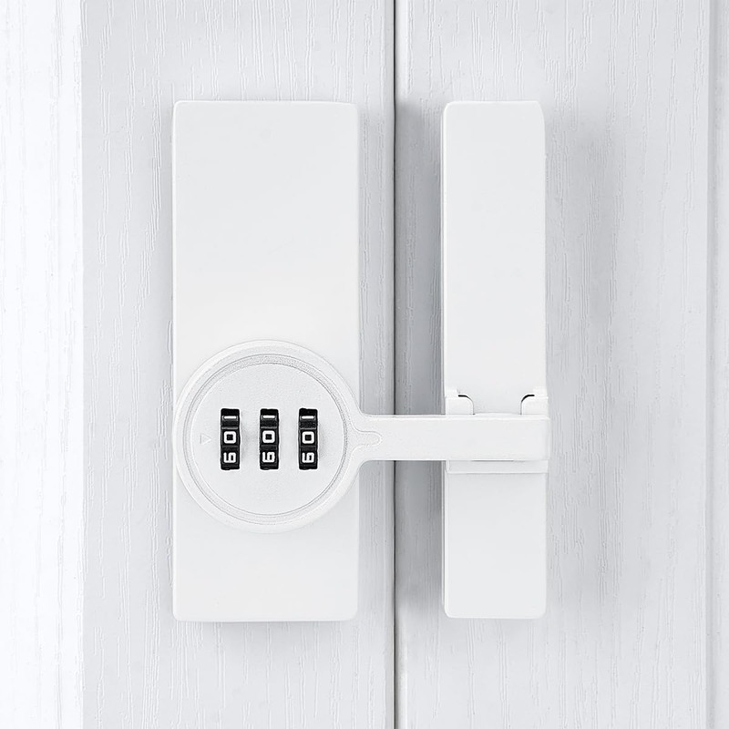 INIRET White 180 Degree Black Barn Door Lock,Mechanical Password Lock,3