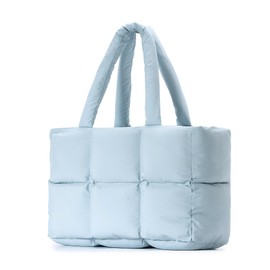 Herald Puffer Tote Bag for Women, Large Quilted Puffy Cloud Handbag Winter Down Padding Lattice Satchel Purse (Blue)