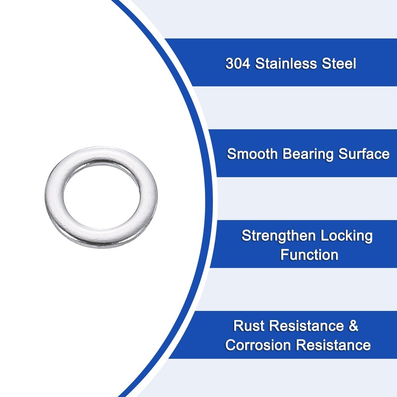 sourcing map 50 Pcs M4 Flat Washer, 4x7x0.8mm Thickened 304