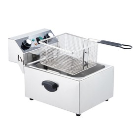 Electric Deep Fryer, 10L Single Stainless Steel Tank with Easy Clean Rotary fryer head, 60-Min Timer, Adjustable Temp Countertop Oil Fryers with Handle, 1800W 110V