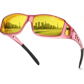 Feisedy B0225 Over Sunglasses, Large Size, TAC Polarized, UV400, UV Protection, Night Sunglasses, For Night Driving, Yellow Lens, Unisex, purple