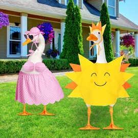 Silicherry 2 Set Hawaiian Luau Porch Goose Outfit for Lawn 23'' Plastic Goose Clothes Costume Summer Outdoor Decor(Sunny Style)